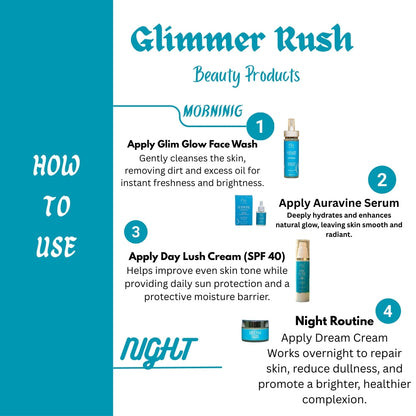 Glim Glow Cleanser +Day Lush + Dream Skin + Auravine