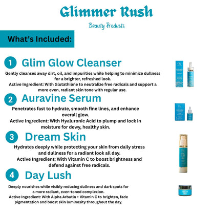 Glim Glow Cleanser +Day Lush + Dream Skin + Auravine